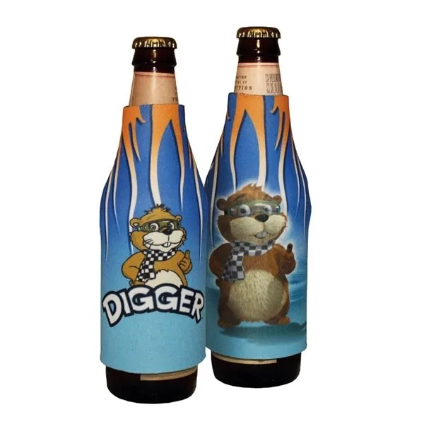Zip-up bottle cooler with edge-to-edge full-print custom design