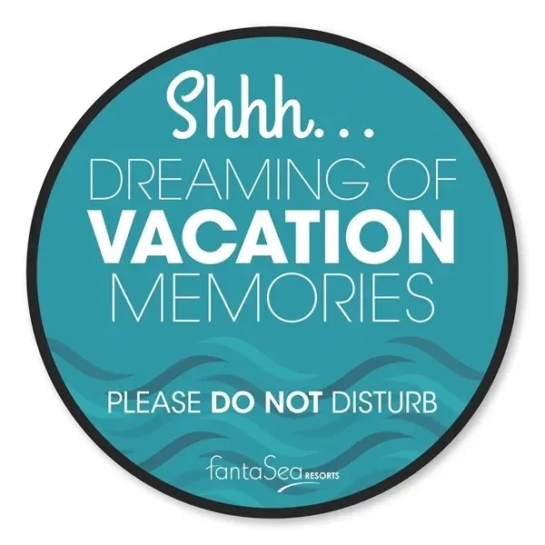 Custom full-color circle magnet for business promotion, teal resort design