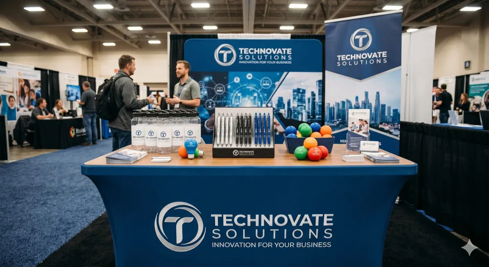 Custom branded pens, stress balls, golf balls, and trade show giveaways