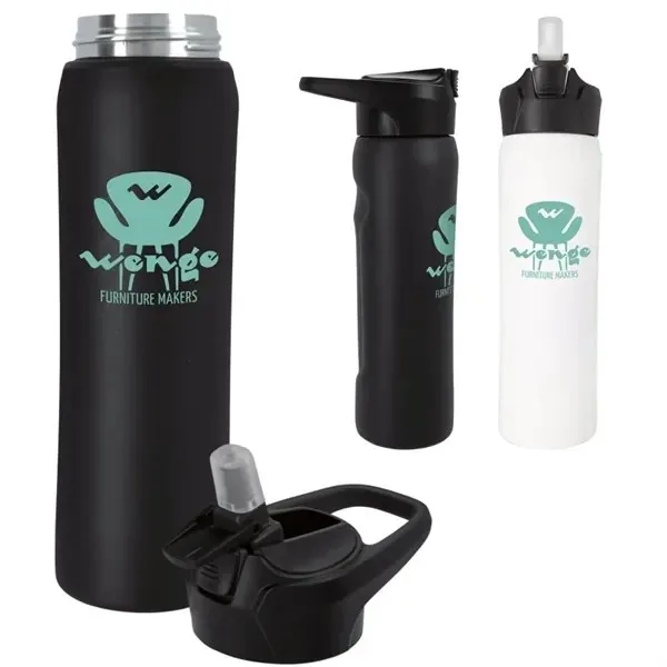 Fran vacuum insulated sport bottle with one-hand flip lid and custom logo, in black and white