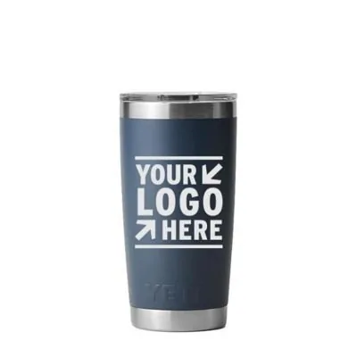 YETI Rambler 20 oz tumbler in navy Duracoat with custom laser-engraved logo