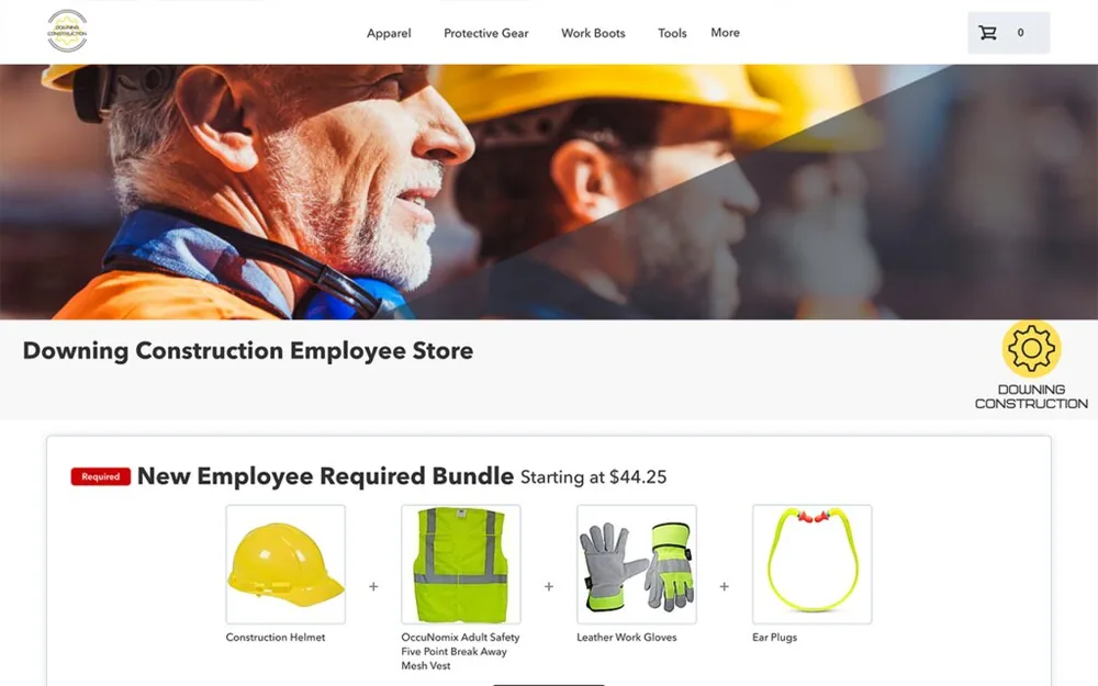 Employee store with required new-hire bundle for a construction company