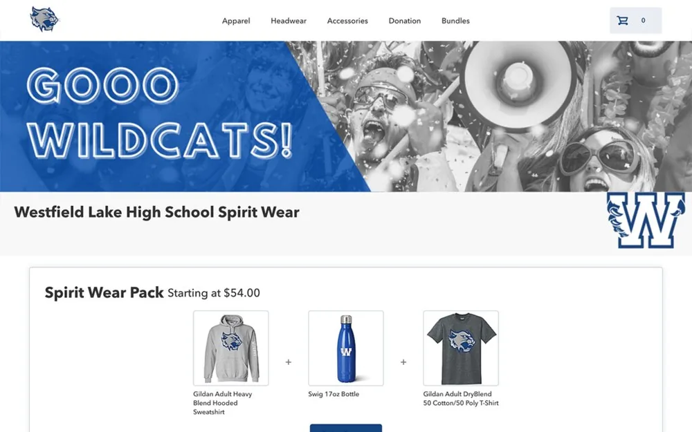 Team store for a school spirit wear program