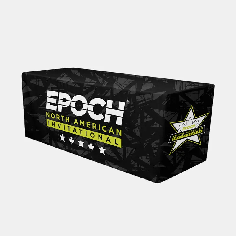 Custom printed fitted table cover with full-color logo