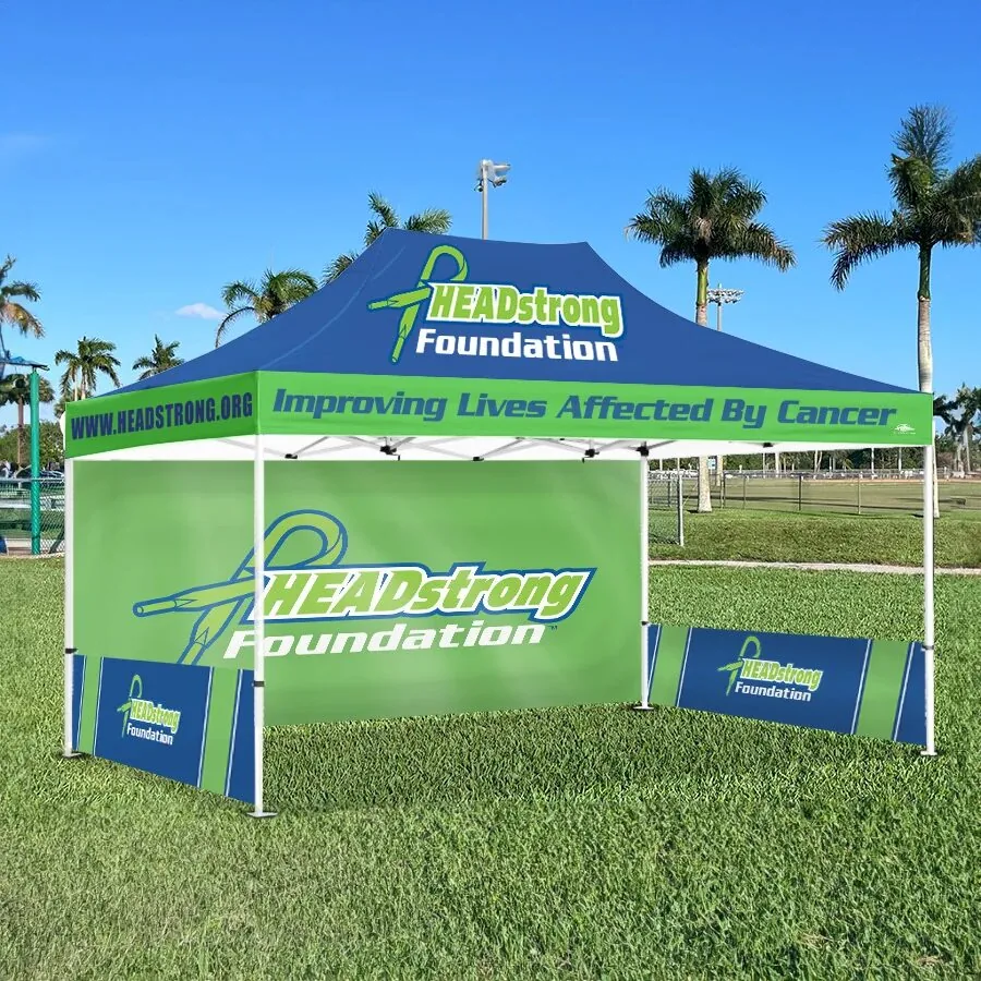 Custom 10x15 canopy tent with printed side panels — HEADstrong Foundation