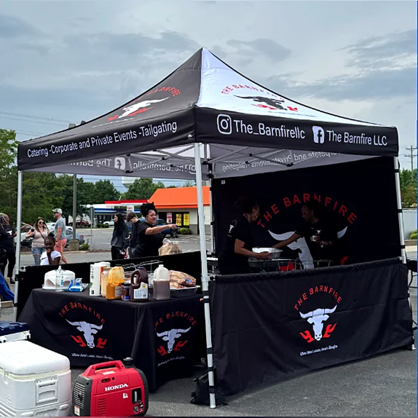 The Barnfire catering tent — custom apparel by Carolina Custom Threads, Charlotte NC