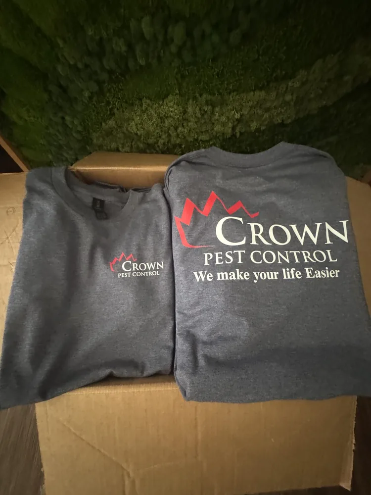 Full-color DTF printed Crown Pest Control t-shirts, Charlotte NC