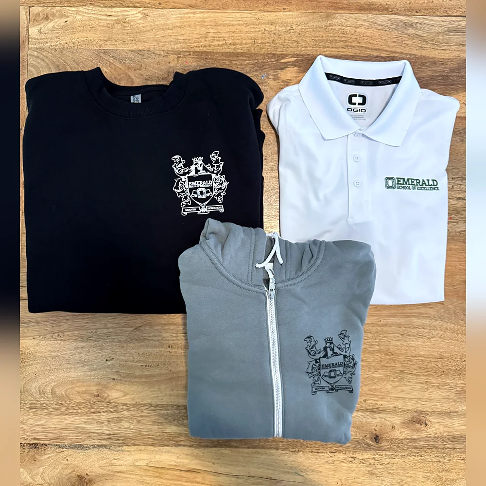 Emerald School of Excellence bundle — custom apparel by Carolina Custom Threads, Charlotte NC